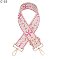 Detail view of adjustable beige embroidered strap with pink floral patterns and gold hooks - Pink Red Floral (C-65) / Silver Clasp