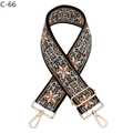 Detail of vintage floral embroidered strap with gold metal lobster clasps and buckle - Black Brown Beige Floral (C-66) / Silver Clasp