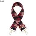 Close-up of geometric triangle woven shoulder strap with gold-tone metal buckles - Silver Clasp / Black Red Dark Gray Pink Triangle (S-12)