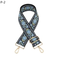 Close-up of bohemian embroidered strap with golden metal hooks and adjustable buckle - Blue Dandelion Gold Buckle (P-2)