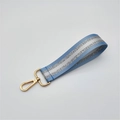 Sky blue strap with silver glitter stripes and gold metal lobster clasp for bags and keys - Light Blue