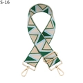 Detail of adjustable wide bag strap with green and blue geometric wave patterns - Silver Clasp / Green Khaki Beige Triangle (S-16)