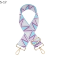 Close-up of wide woven bag strap with geometric patterns and gold metal buckles - Silver Clasp / Purple Light Blue Triangle (S-17)