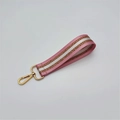 Pink and white striped wrist strap with gold glitter stripe and shiny lobster clasp - Silver Clasp / Pink