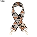 Detail of adjustable bag strap with black and brown geometric triangle pattern and gold hooks - Silver Clasp / Black Brown Beige Triangle (S-20)