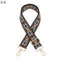 Close-up of ethnic geometric jacquard woven bag strap with golden lobster clasps and buckles - Brown White Silver Hook (S-6)