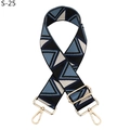 Close-up of geometric triangle pattern wide bag strap with gold-tone metal hooks - Silver Clasp / Blue Lake Blue White Triangle (S-25)