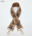 Detail of wide jacquard geometric diamond guitar strap with gold metal lobster clasps - L-11 Silver-brown