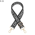 Adjustable woven canvas shoulder strap with black and white geometric pattern and gold hooks - Black White Grey Silver Hook (S-11)