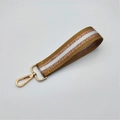 Short brown woven strap with gold metallic threads and a lobster clasp for handbags - Silver Clasp / Earthy Yellow