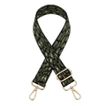 Close-up of leopard print bag strap with golden metal swivel hooks and adjustable buckle - Silver Clasp / Army Green