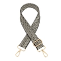Detail of adjustable woven jacquard strap with geometric pattern and gold buckles - Black