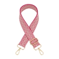 Detail of woven jacquard geometric rhombus pattern strap with gold metal lobster clasps - Rose Red