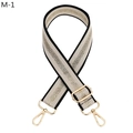 Adjustable black and white herringbone bag strap with metallic gold stripe and gold hooks - Khaki (M-1)