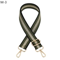 Detail of adjustable bag strap with green, gold and black metallic stripes and gold buckle - Army Green (M-3)