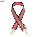 Close-up of adjustable woven bag strap with pink stripes and gold metal hardware - Watermelon Red (M-9)