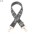 Detail of adjustable black and white geometric jacquard bag strap with gold metal hooks - Silver Clasp / Black (L-2)