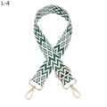 Close-up of adjustable woven shoulder strap with green geometric wave patterns - Silver Metal Buckle / Green