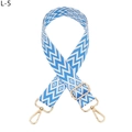 Detail of adjustable geometric blue and white woven bag strap with golden lobster clasp - Silver Clasp / Sky Blue (L-5)