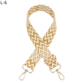 Detail of adjustable woven bag strap with yellow geometric patterns and gold metal clips - Silver Clasp / Orange (L-6)