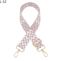 Detail view of pink and white diamond jacquard strap with polished gold metal buckles - Silver Clasp / Nude Pink (L-12)