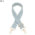 Detail of blue and white geometric woven strap with gold metal swivel hooks and adjuster - Lake Blue Gold Buckle