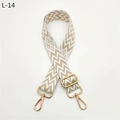 Detail of adjustable geometric jacquard strap with polished gold-tone metal buckles - Silver Clasp / Light Khaki (L-14)