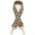 Detail of khaki geometric woven strap with gold metal hooks for handbags - No.9 Khaki & Green