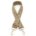 Verstellbarer Segeltuch-Schultergurt mit beigem und grünem Fischgrätenmuster und Goldschnallen - Silberverschluss / Nr.10 Khaki & Matchagrün