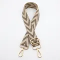 Detail of adjustable black and beige chevron woven strap with light gold metal swivel hooks - No.18 Beige & Army Green