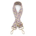 Detail view of purple and beige geometric canvas strap with gold metal lobster clasps - No.20 Beige & Purple