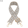 Detail of adjustable wide jacquard bag strap with geometric patterns and gold metal clips - Khaki Gray Floral (S-6) / Silver Clasp