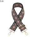 Detail of ethnic geometric jacquard bag strap with adjustable gold hardware buckles - Black Pink Floral (S-8) / Silver Clasp