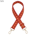 Detail view of ethnic red and yellow geometric woven strap with gold metal buckle - Red-Orange (S-5)