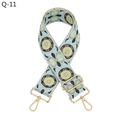 Detail of bohemian jacquard wide bag strap with gold metal buckle and floral embroidery - Light Green (Gold Buckle) (Q-11)