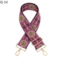 Close-up of pink jacquard woven bag strap with ethnic floral pattern and gold metal clasp - Rose Red (Gold Buckle) (Q-14)