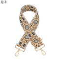 Detailed view of bohemian sunflower pattern wide fabric strap with gold metal hooks - Khaki