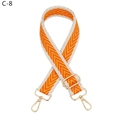 Detail of adjustable orange and white herringbone woven strap with golden metal hooks - Khaki Border Orange