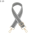 Detailed view of the gray and white chevron woven strap with polished gold lobster clasps - Grey Border Black