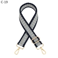 Detail of adjustable thick jacquard strap with navy herringbone pattern and gold hooks - Blue Border Light Blue