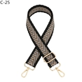 Detail of V-pattern woven bag strap with golden metal buckles and adjustable slider - Black Border Brown Light Blue