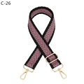 Detail view of the thick chevron weave bag strap with golden adjustable buckle and lobster clasps - Black Border Dark Khaki Pink