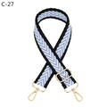 Detail of adjustable blue and white chevron woven strap with polished gold hardware - Black Edge Light Blue