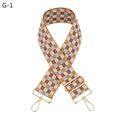 Detail of adjustable plaid bag strap in brown and blue with gold swivel lobster clasps - G-1 Brown Light Blue Checkerboard (Silver Clasp)