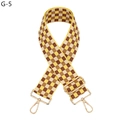Macro shot of a checkerboard replacement bag strap with golden metal snap hooks - G-5 Yellow Brown Checkerboard (Silver Clasp)