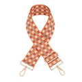 Tracolla regolabile larga con motivo a scacchi arancione e ganci in metallo dorato - A Quadri Arancione Grigio Scuro Beige