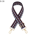 Detail of adjustable plaid woven bag strap with golden metal lobster clasps and buckles - Blue Wine Red Plaid (Gold Buckle)