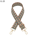Detail of adjustable plaid bag strap with brown checkerboard pattern and gold metal hooks - Dark Khaki Green Checkerboard (Gold Buckle)