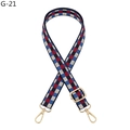 Détail de la bandoulière à damier réglable avec tissage rouge et bleu et mousquetons dorés - Grille Bleu Rouge Boucle Dorée (G-21)