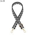Close-up of adjustable checkerboard bag strap with high-quality gold metal hooks - Black White Plaid Silver Buckle (G-29)